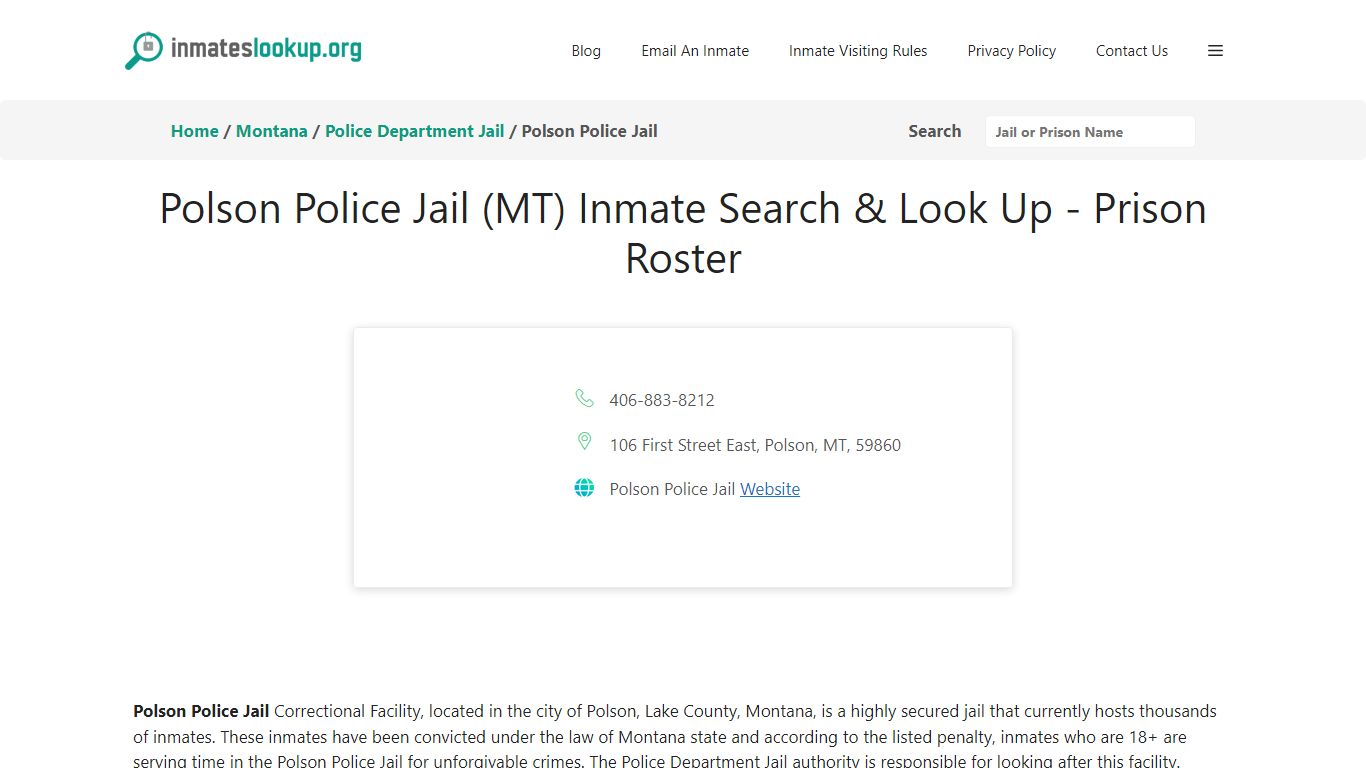 Polson Police Jail (MT) Inmate Search & Look Up - Prison Roster