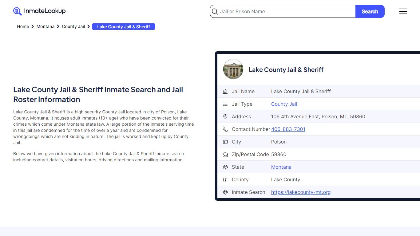 Lake County Jail & Sheriff (MT) Inmate Search and Jail Roster Information